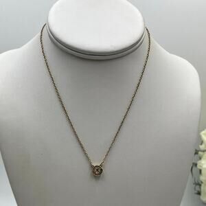 Coach Open Circle Stone Center Crystal Gold‎ Tone Simple Solitaire Necklace